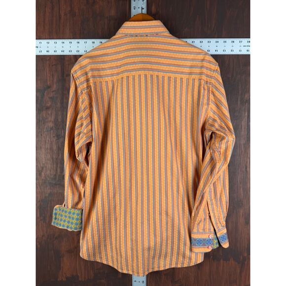 Robert Graham Striped Button Up‎ Dress Shirt Orange Blue Red Green Mens Large - Picture 10 of 10